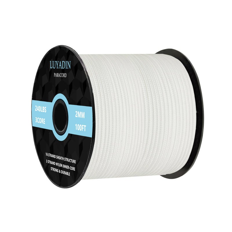 LUYADIN Paracord 240lb - Diameter 2mm Micro Utility Cord -3 Strand Parachute Spool Cord - 100ft 200ft,Paracord for Camping,Hiking,Fishing,Outdoor and DIY - Image 1